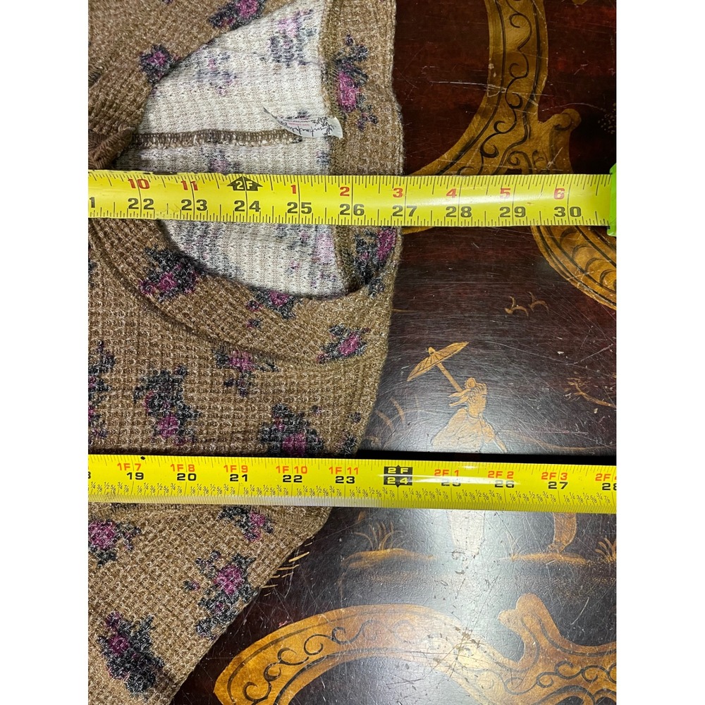 Intimately Free People Brown Floral Waffle Knit Snap Front Thermal Shirt Y2K XL - Picture 11 of 13